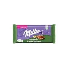 Milka čokoláda Broken Hazelnut mléčná z alpského mléka s drcenými jádry lískových ořechů 45g
