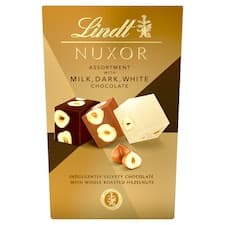 Lindt Nuxor Mléčná, hořká a bílá čokoláda s celými a mletými jádry lískových ořechů 150g