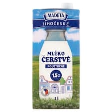 Madeta Jihočeské čerstvé mléko polotučné 1,5% 1l