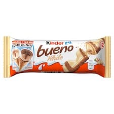 Kinder Bueno White oplatka s mléčnou a lískooříškovou náplní v polevě z bílé čokolády 2 ks 39g