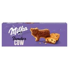 Milka Tender Cow jemné pečivo s kousky mléčné čokolády z alpského mléka a kakaovou vrstvou 140 g