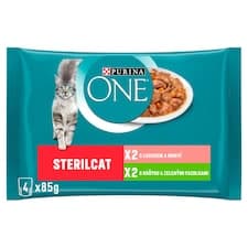 Purina ONE Sterilised kapsičky pro kočky krůta, losos ve šťávě 4 x 85g