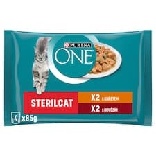 Purina ONE Sterilised kapsičky pro kočky kuře, hovězí ve šťávě 4 x 85g