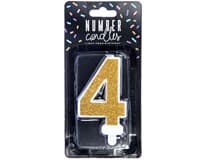 PARTY DECO Svíčka číslice "4" zlatá 7 cm 1 ks