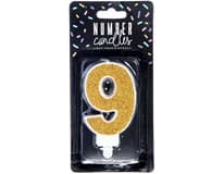 PARTY DECO Svíčka číslice "9" 7 cm zlatá 1 ks