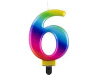 Svíčka - číslice "6" duhová 8cm 1 ks