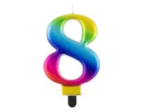 Svíčka - číslice "8" duhová 8cm 1 ks