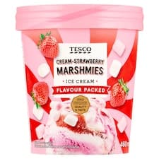 Mražený krém jahodový a smetanový s jahodovou omáčkou a marshmallows 460ml