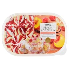 Mražený krém broskvový a mražený krém s extraktem z bourbon vanilky s malinovou omáčkou 900ml