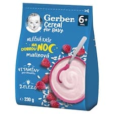 GERBER Cereal mléčná kaše malinová Dobrou noc 230g