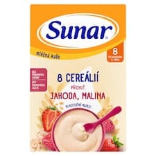 Sunar mléčná kaše s 8 cereáliemi jahoda, malina 210g