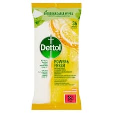 Dettol Power & Fresh dezinfekční víceúčelové ubrousky citron 36 ks