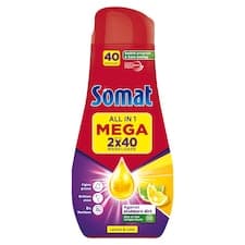 Somat All in 1 Lemon & Lime Power Gel přípravek na mytí nádobí v myčce 2 x 720ml