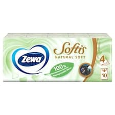Zewa Softis Natural Soft papírové kapesníčky 4 vrstvé 10 x 9 ks
