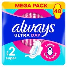 Always, Hygienické Vložky Ultra Day Super (Velikost 2), Křidélka x 48, Vložky