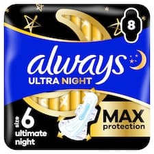 Always Ultimate Night (velikost 6) Hygienické Vložky S Křidélky X8