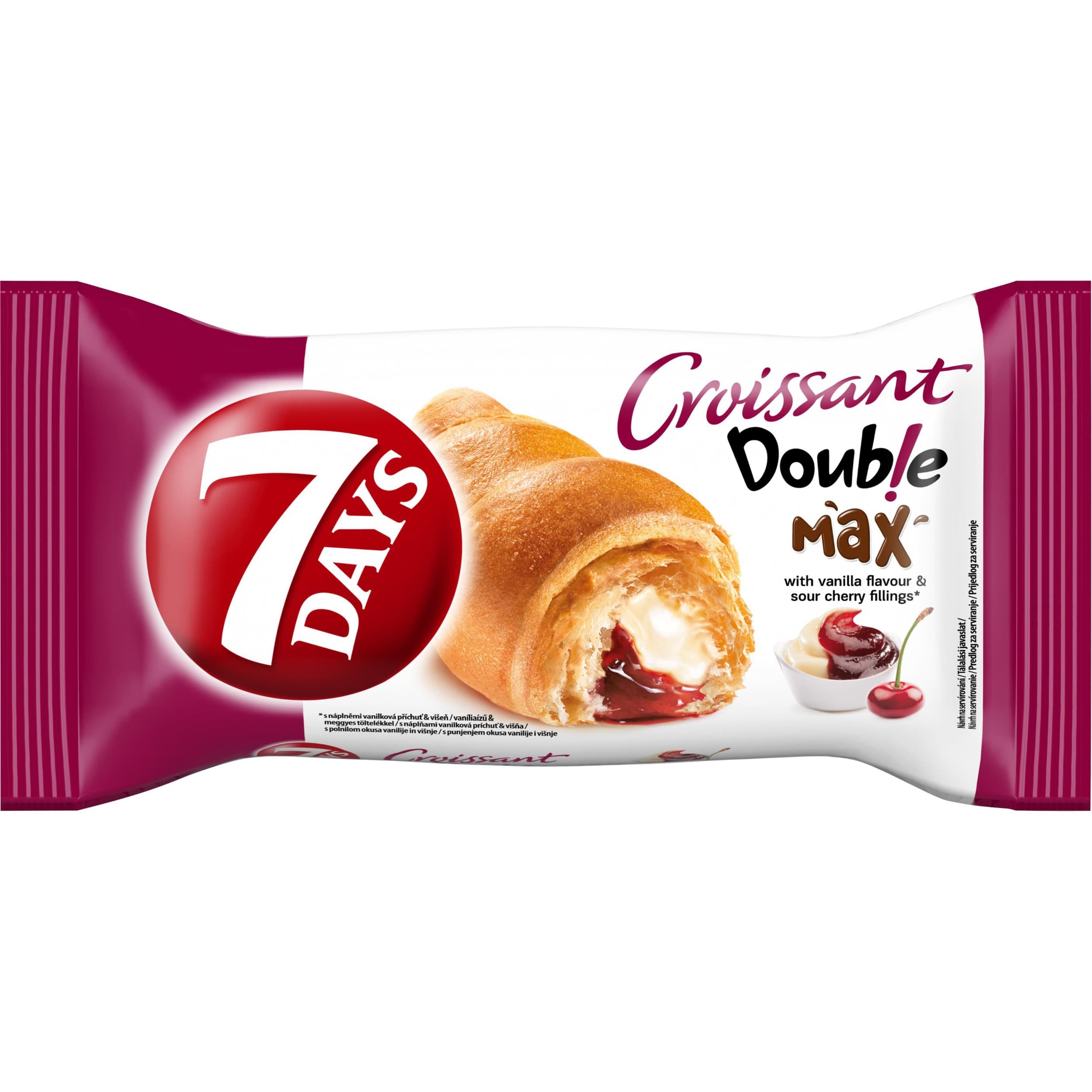 7 Days Croissant Double s náplněmi s vanilkovou příchutí a s višněmi 80g