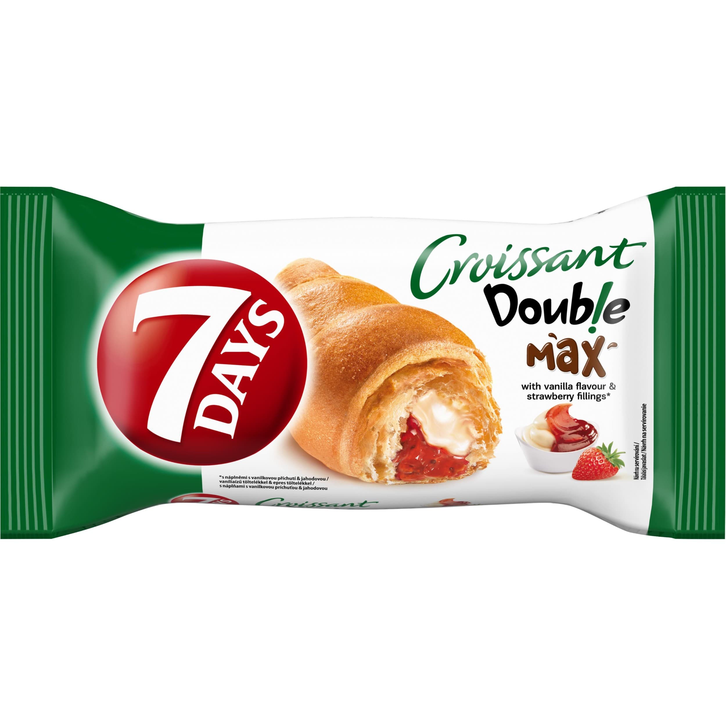 7 Days Croissant Double s náplní s vanilkovou příchutí a jahodovou náplní 80g