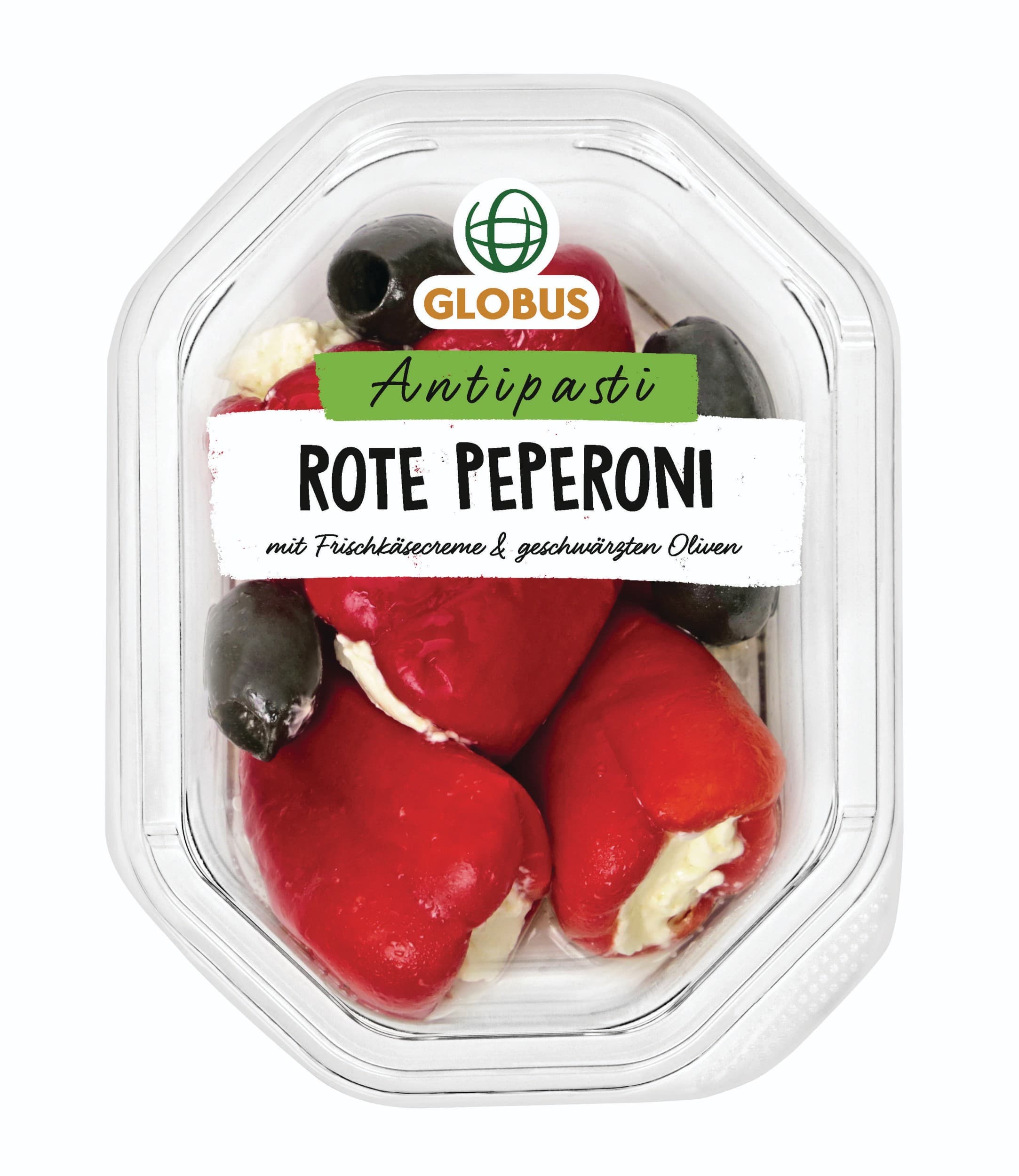 Červené papriky plněné čerstvým sýrem a černé olivy 150g