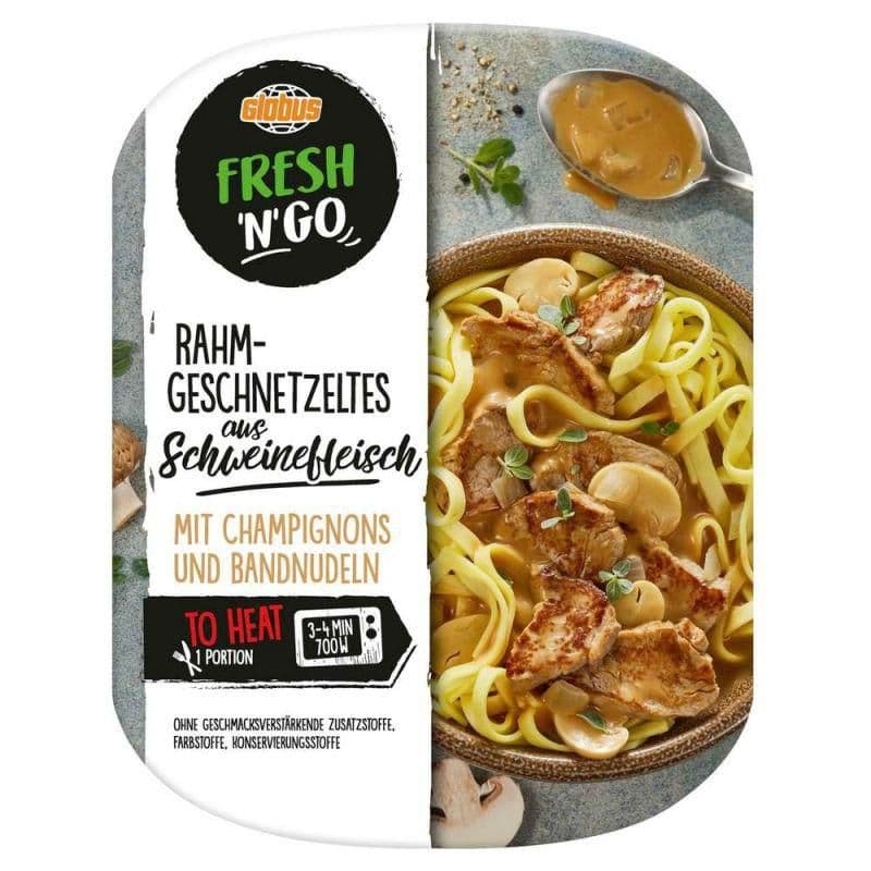 fresh 'n' go Vepřové maso na smetaně, se žampiony a nudlemi 400g