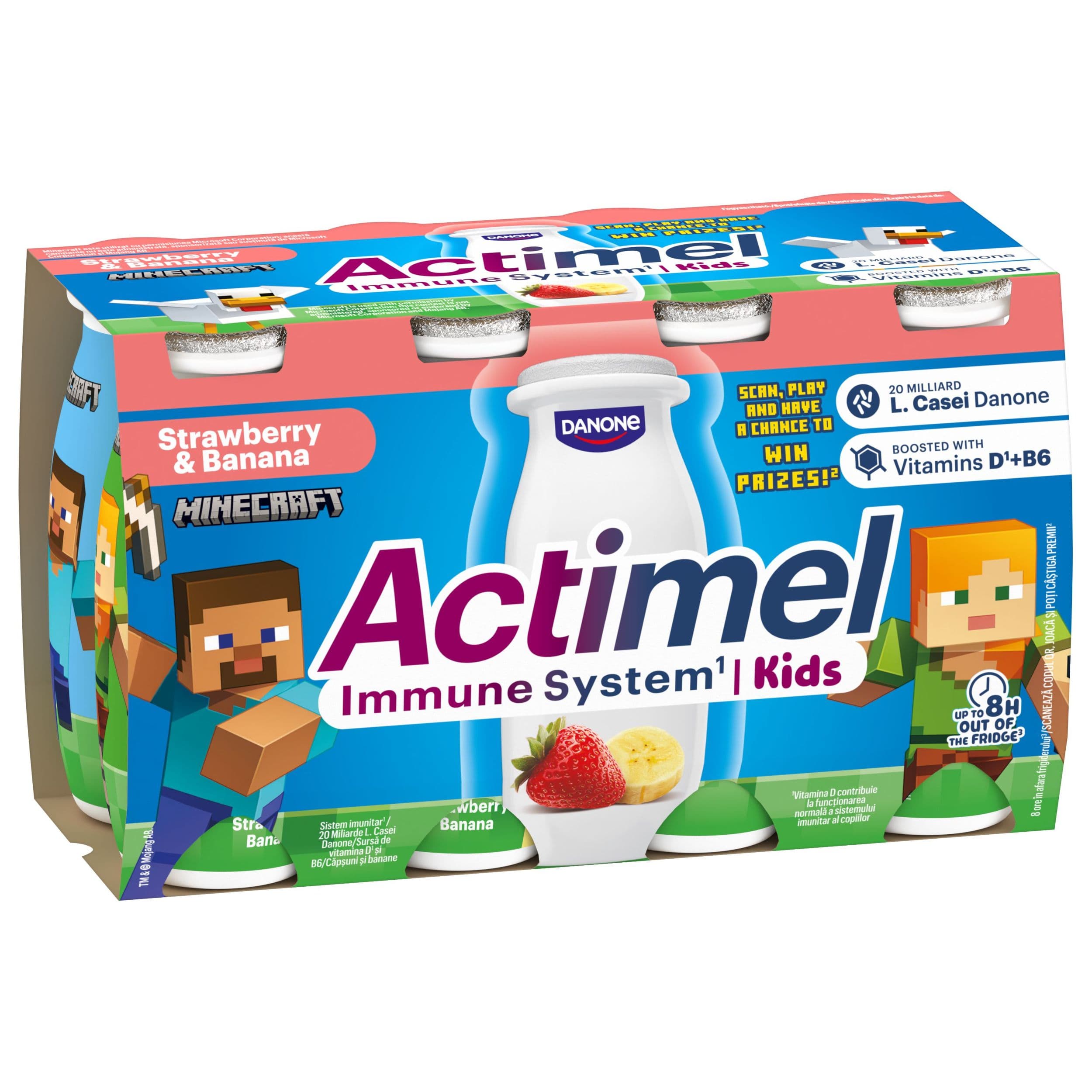 Danone Actimel Kids Probiotický nápoj jahoda a banán 8x100g