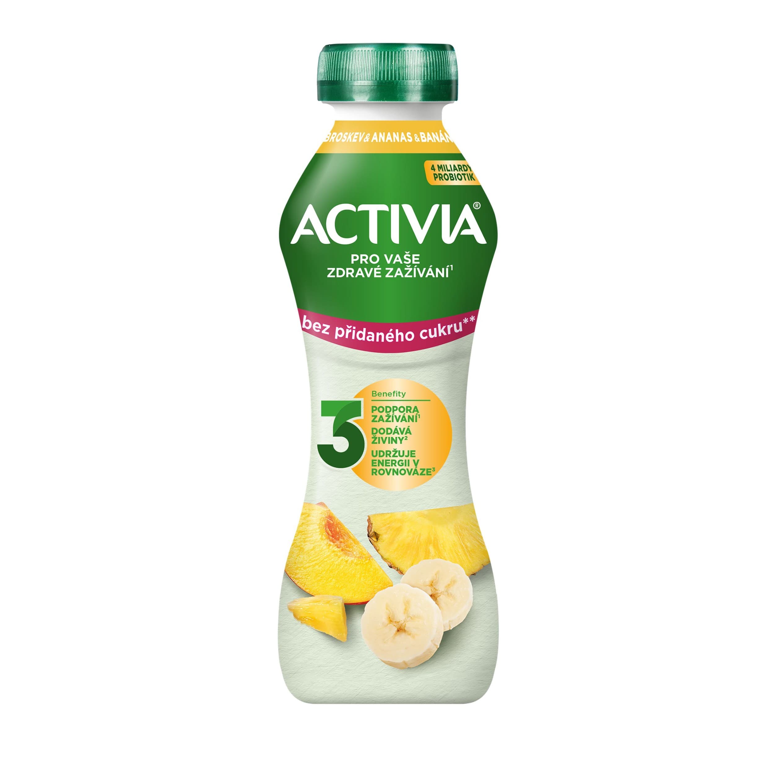 Activia zakysaný nápoj s bifidokultuou broskev/ananas/banán bez přid. cukru 270g