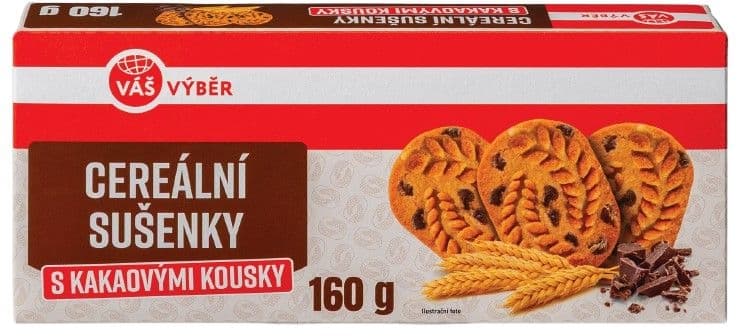 Váš Výběr Cereální sušenky s kakaovými kousky 160g