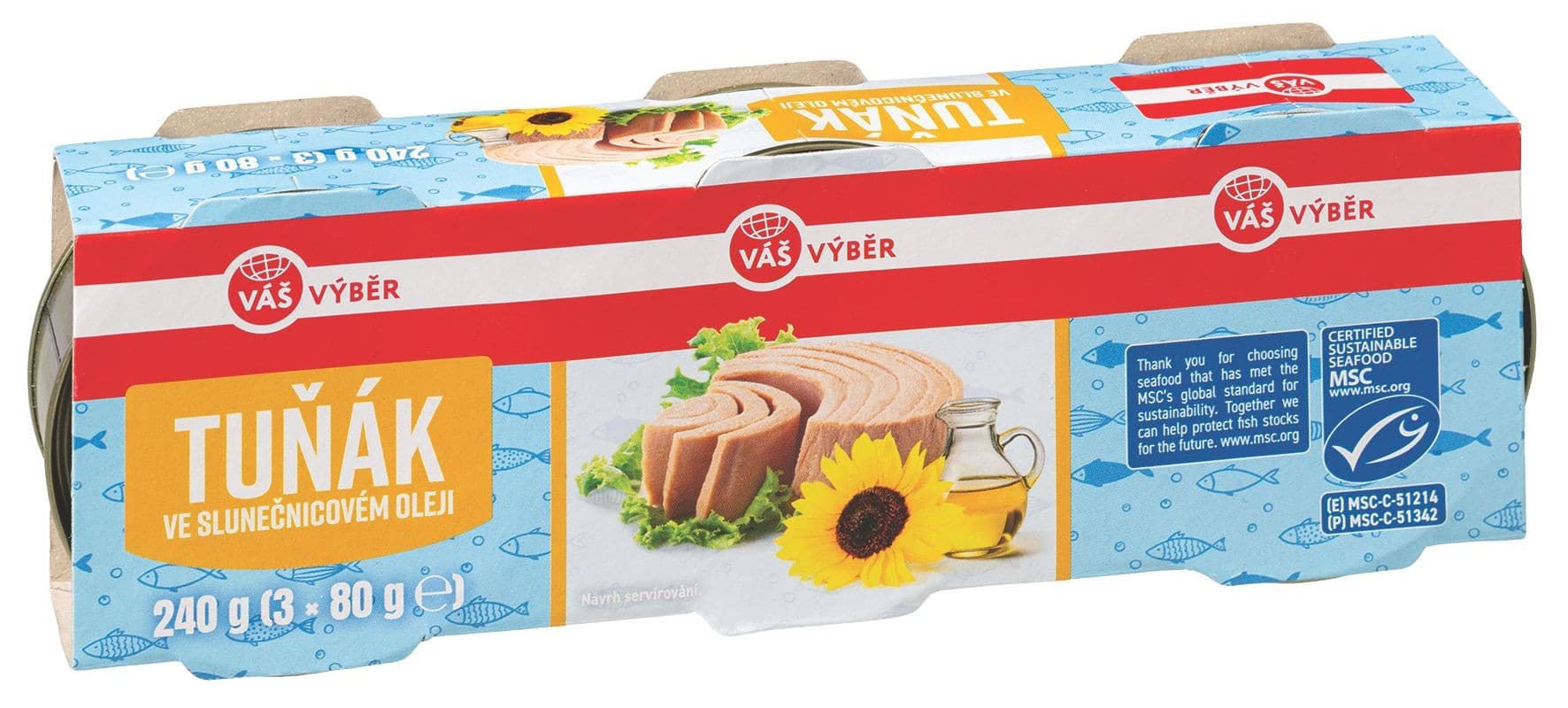 Váš Výběr Tuňák ve slunečnicovém oleji MSC 3 x 80 g