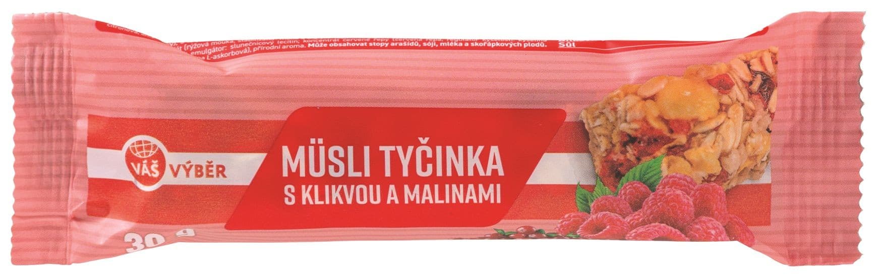 Váš Výběr Müsli tyčinka s klikvou a malinami 30g