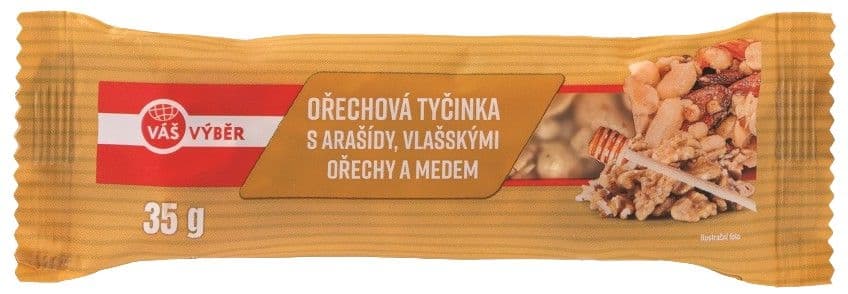 Váš Výběr Ořechová tyčinka s arašídy a vlašskými ořechy 35g