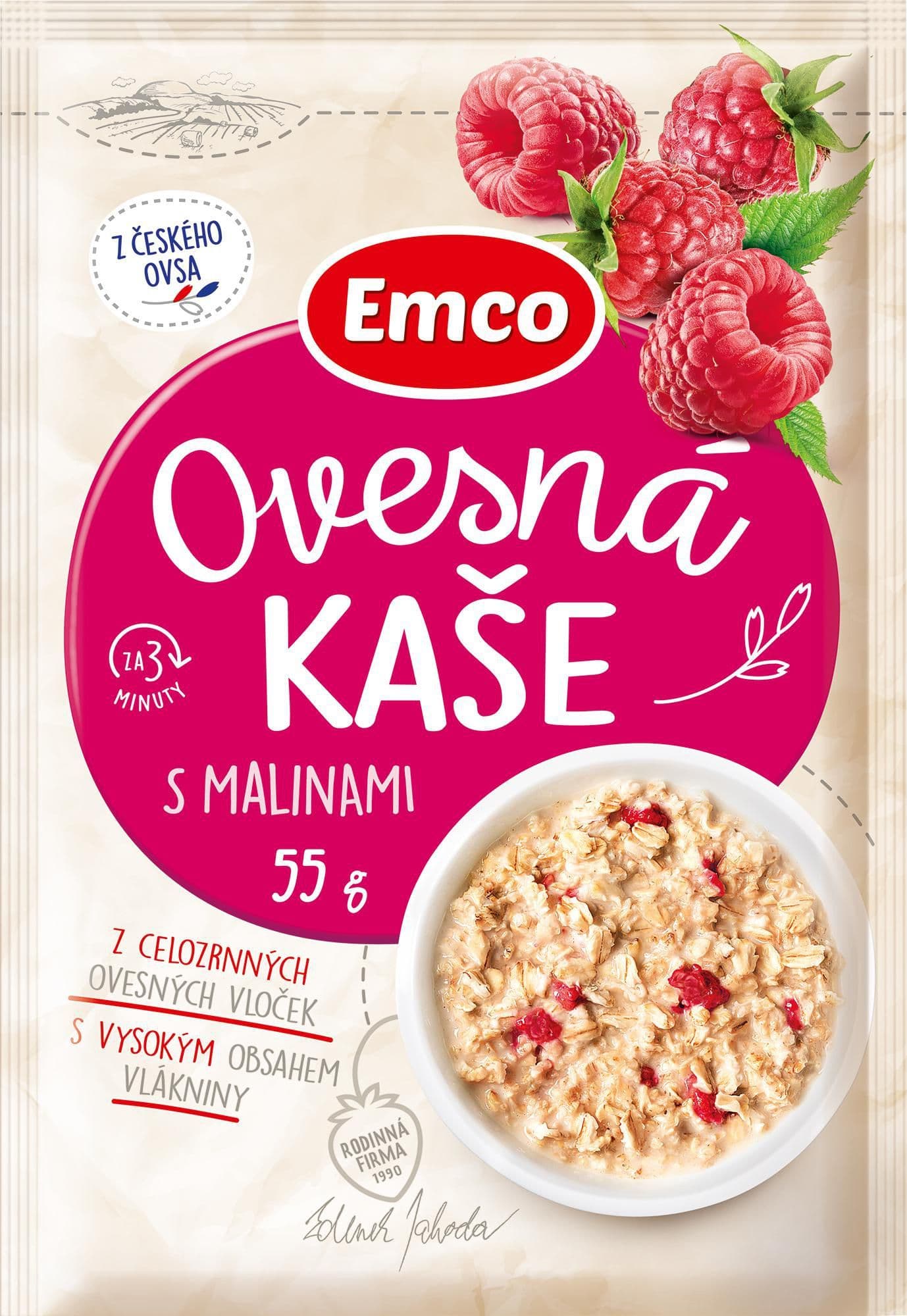 Emco Ovesná kaše s malinami 55g