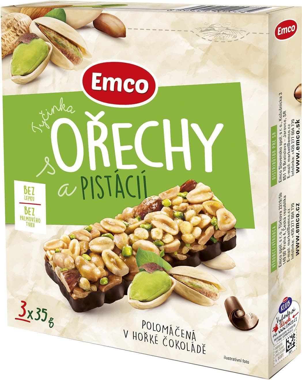 Emco Oříškové tyčinky ořechy a pistácie 3x35 g