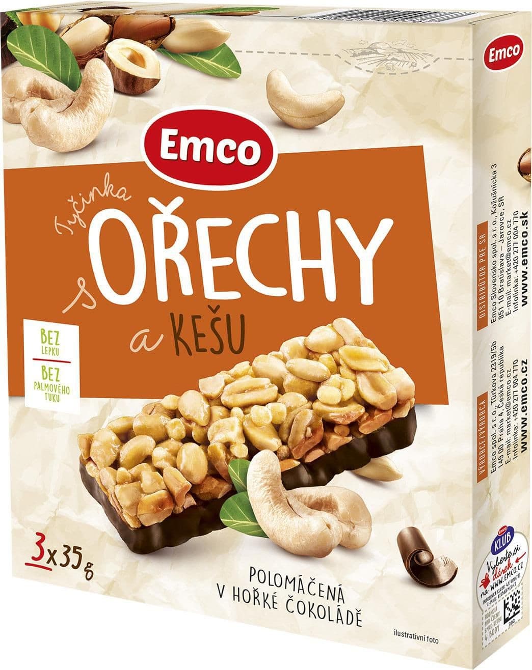 Emco Oříškové tyčinky ořechy a kešu 3x35 g