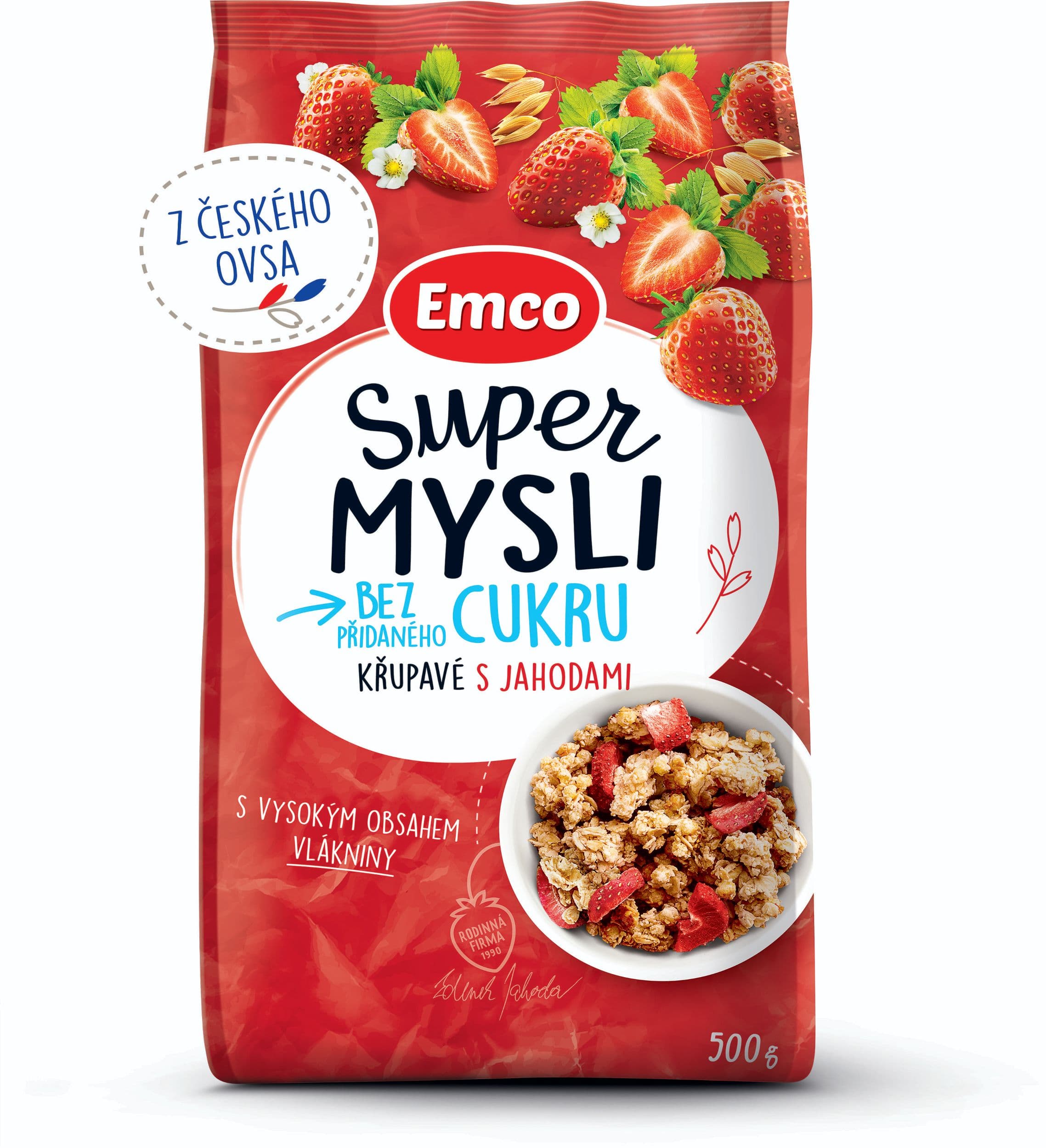 Emco Super mysli bez přidaného cukru s jahodami 500g