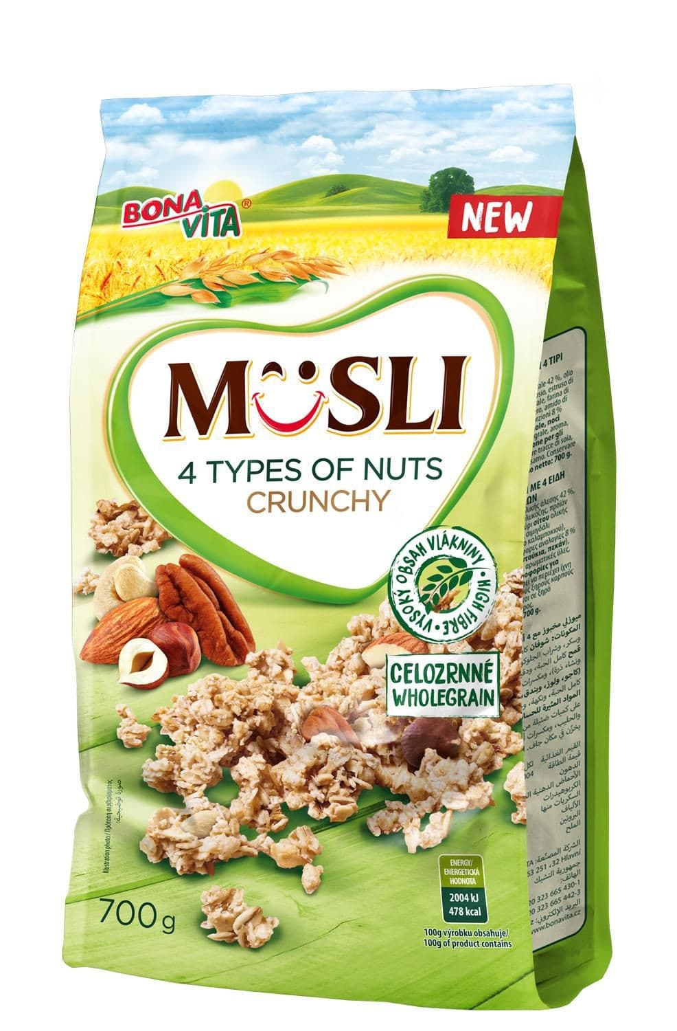 Bonavita Müsli crunchy 4 druhy ořechů celozrnné 700g