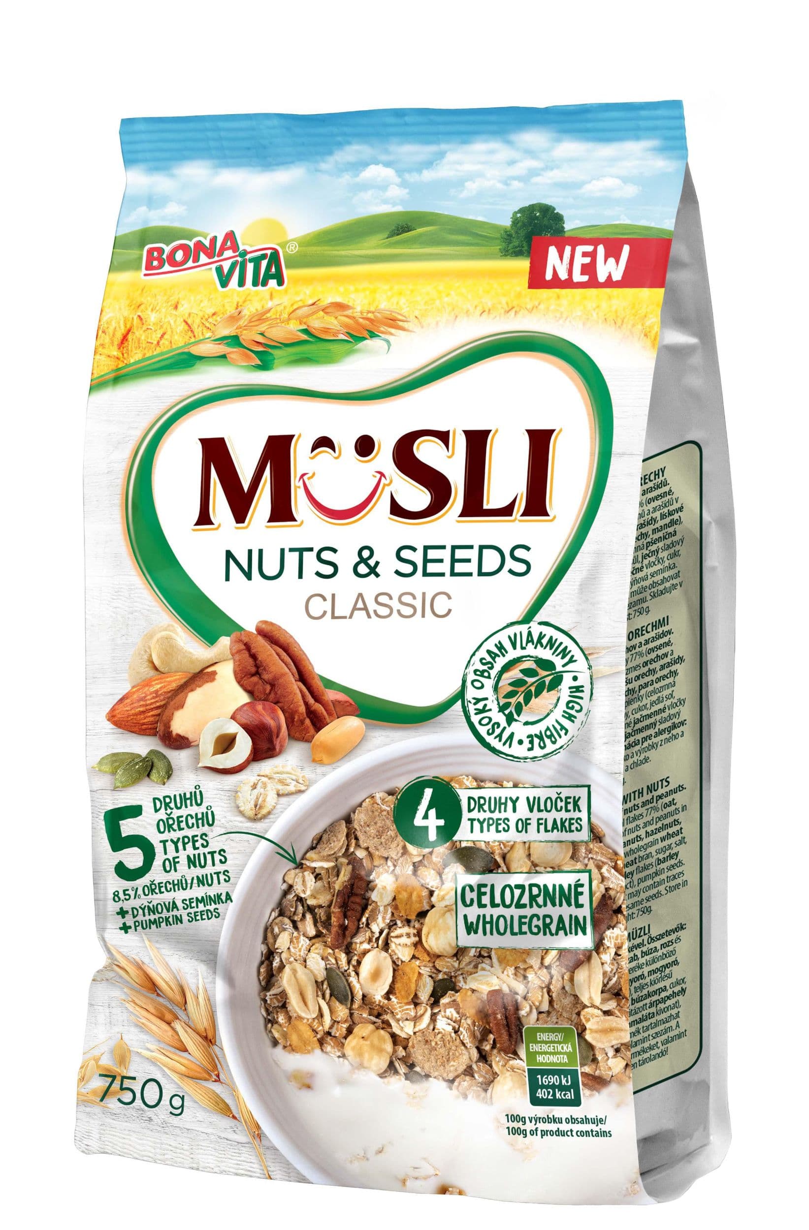 Bonavita Müsli sypané ořechy, semínka celozrnné 750g