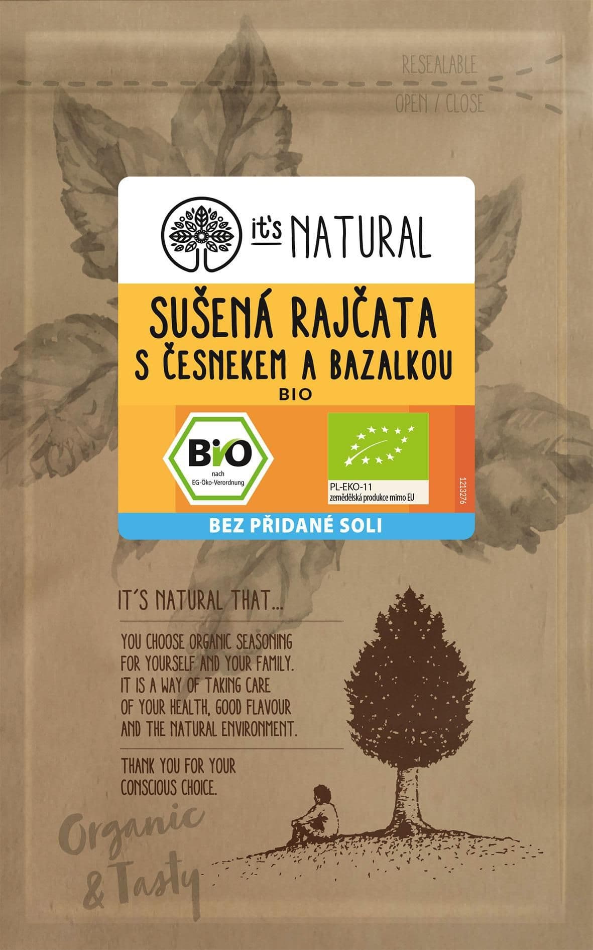 It´s Natural Bio Sušená rajčata s česnekem a bazalkou 20g