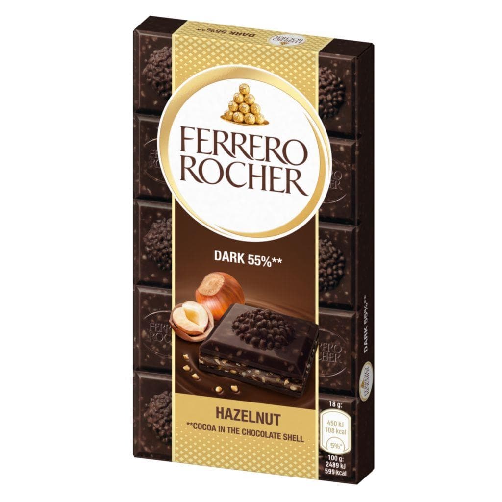 Ferrero Rocher Hořká čokoláda plněná s lískooříškovou náplní a s kousky lískových oříšků 90g