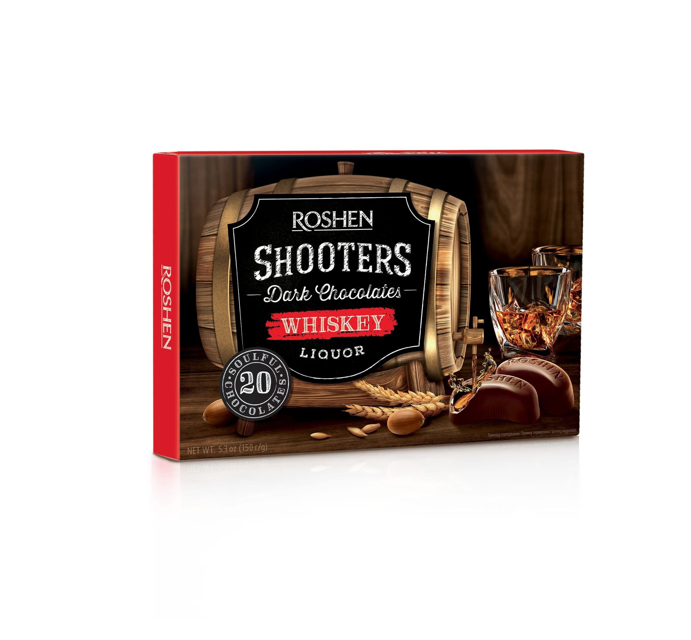Roshen Shooters Bonboniéra z hořké čokolády s náplní whiskey 150g