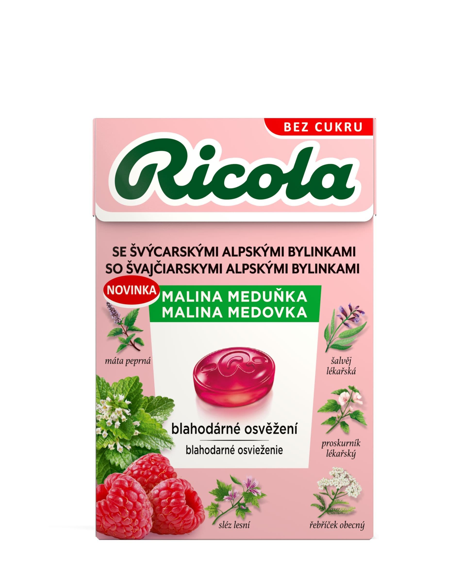 Ricola Malina meduňka Švýcarské bylinné bonbóny bez cukru 40 g