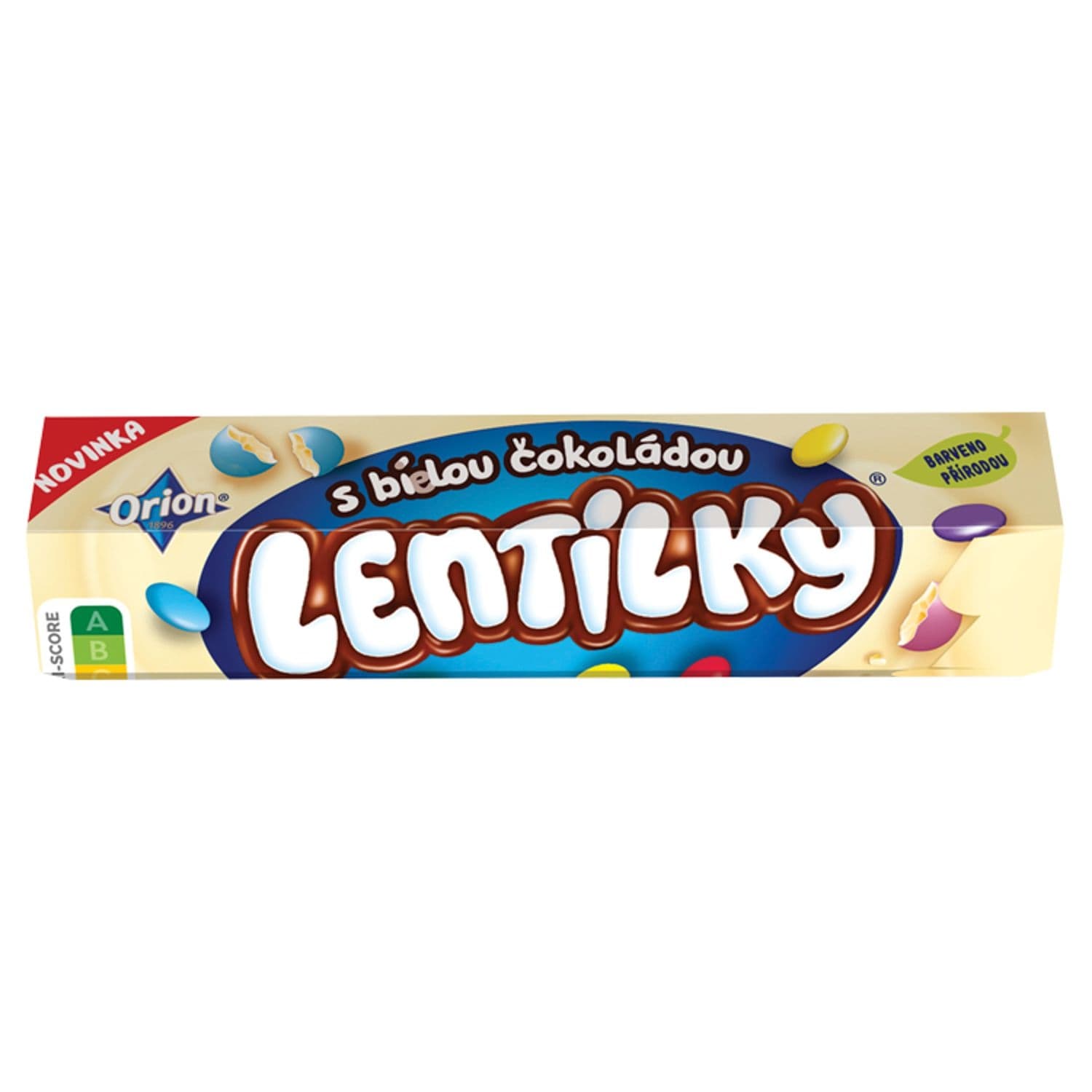 Orion Lentilky Dražé z bílé čokolády, krabička 34g