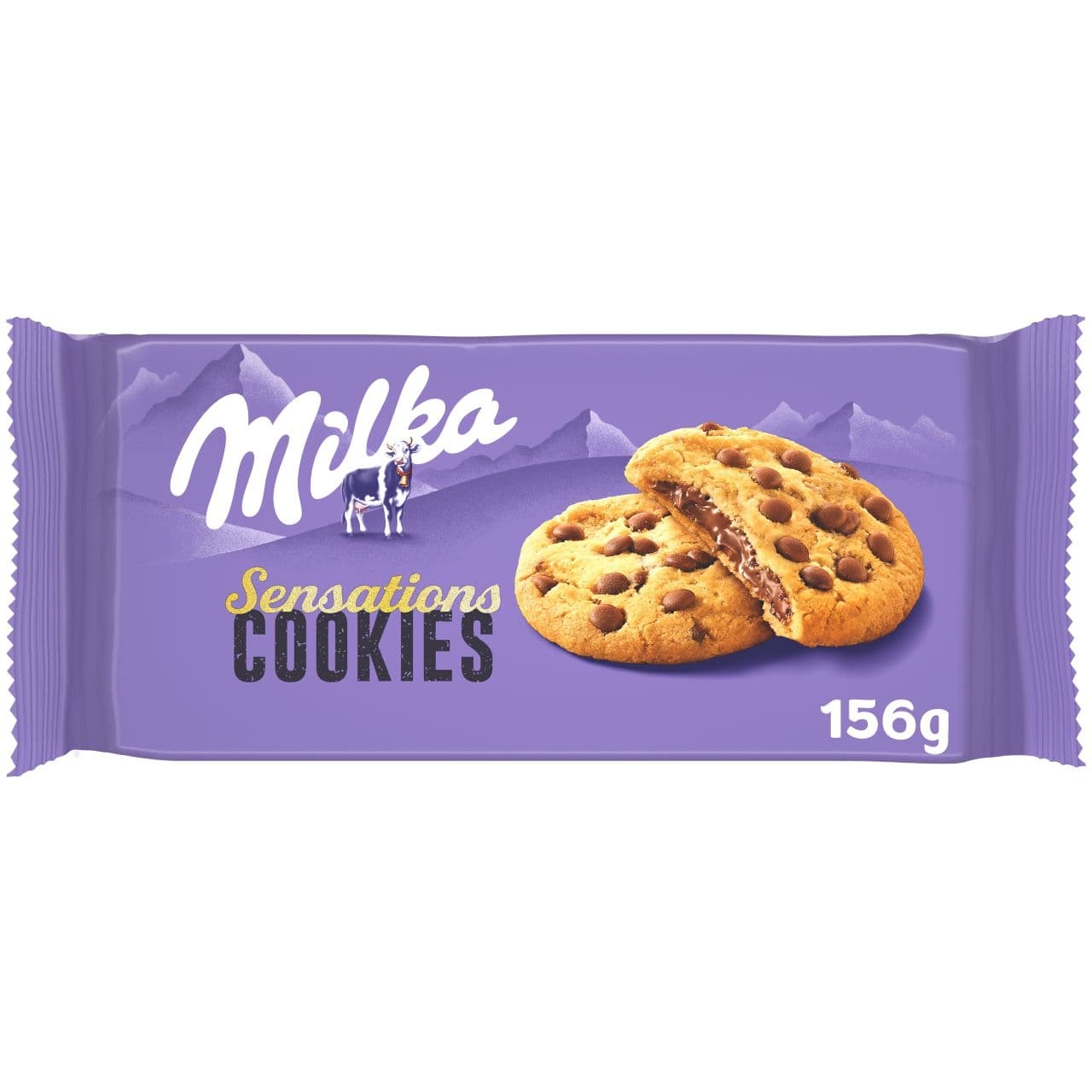Milka sušenky Cookie Sensations s náplní a kousky čokolády 156g