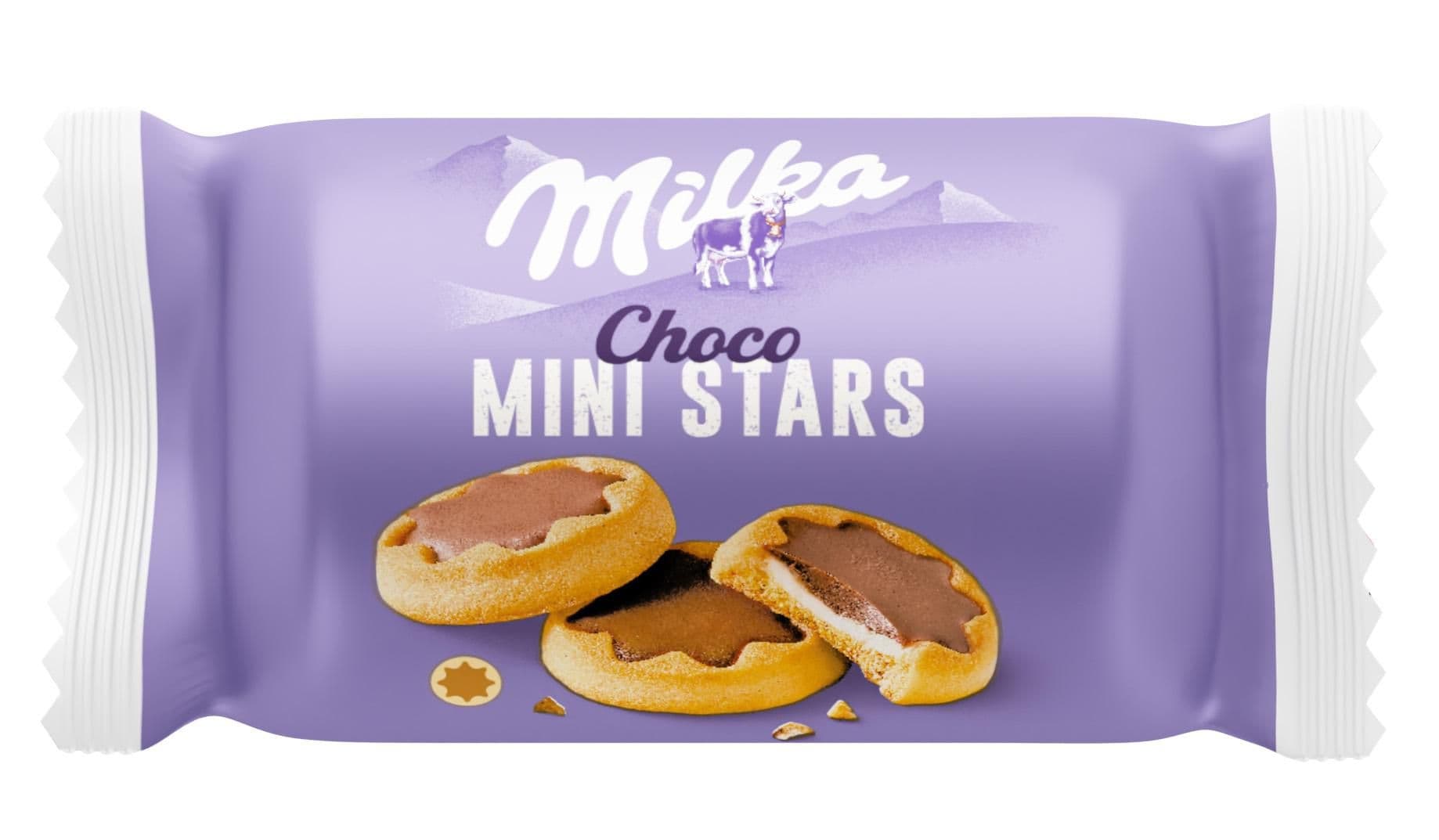 Milka sušenky Choco Mini Stars mléčná náplň a čokoláda 37,5g