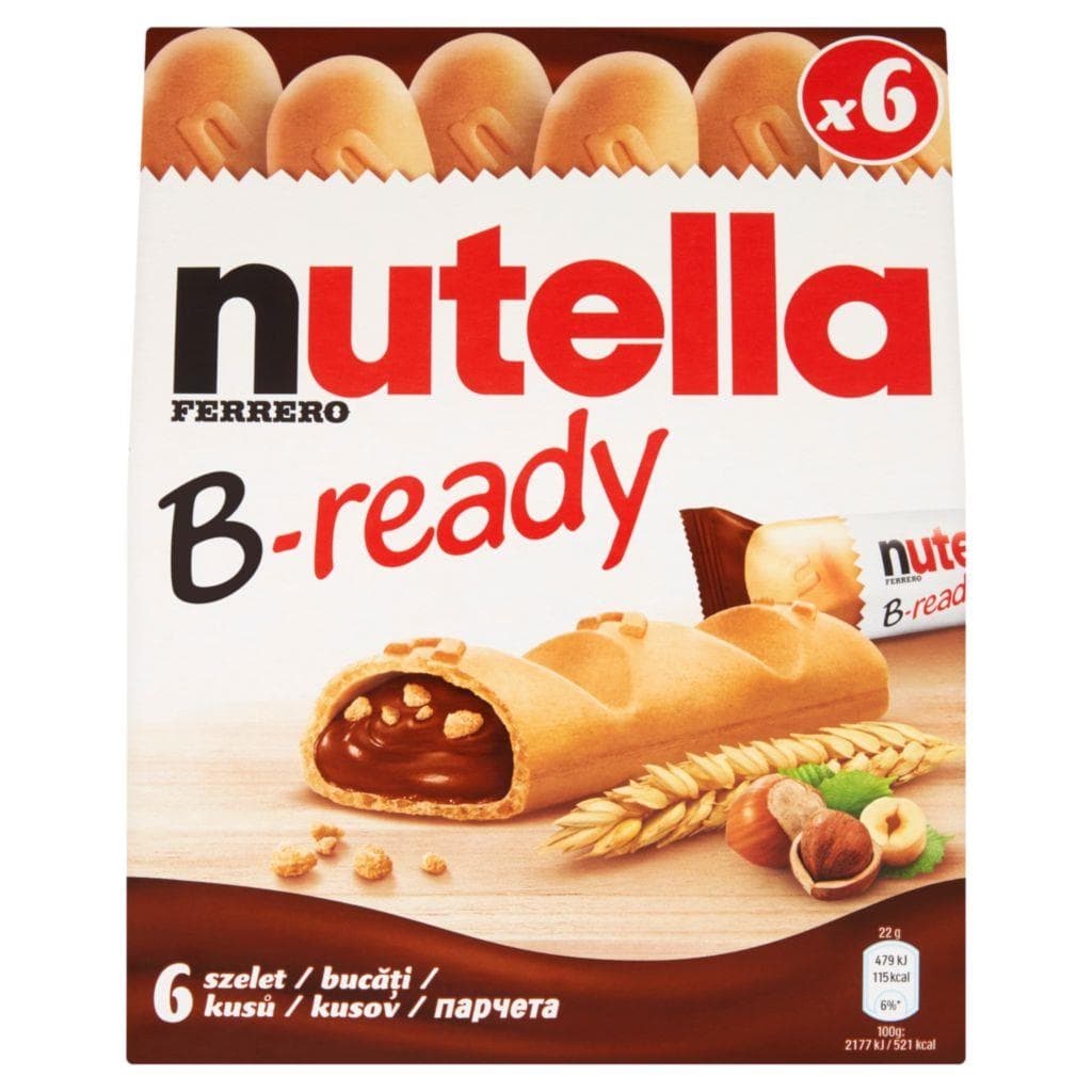 Nutella B-ready Křupavá oplatka plněná lískooříškovou pomazánkou s kakaem a křupkami 6x22 g