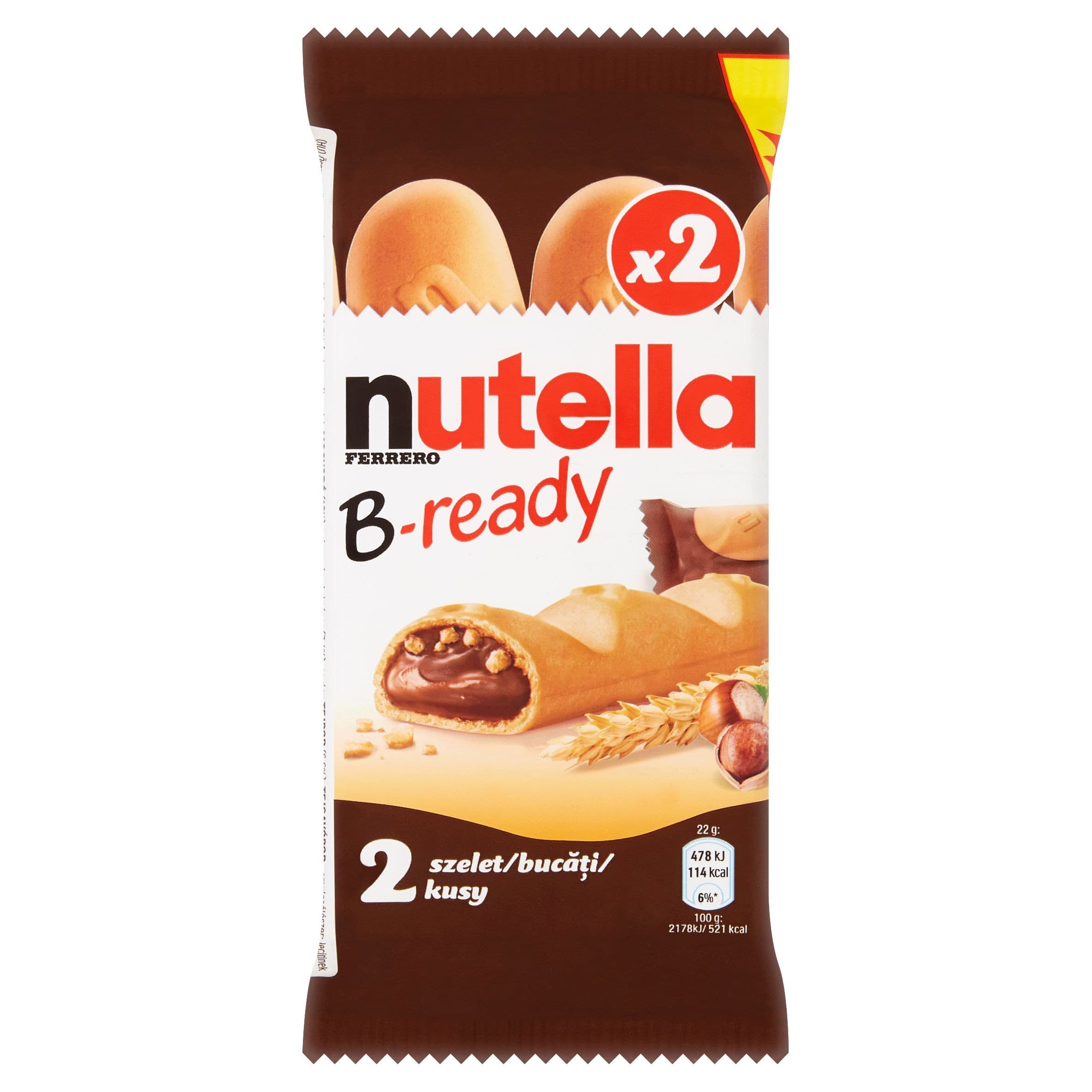 Nutella B-ready Křupavá oplatka plněná lískooříškovou pomazánkou s kakaem a křupkami 2x22 g