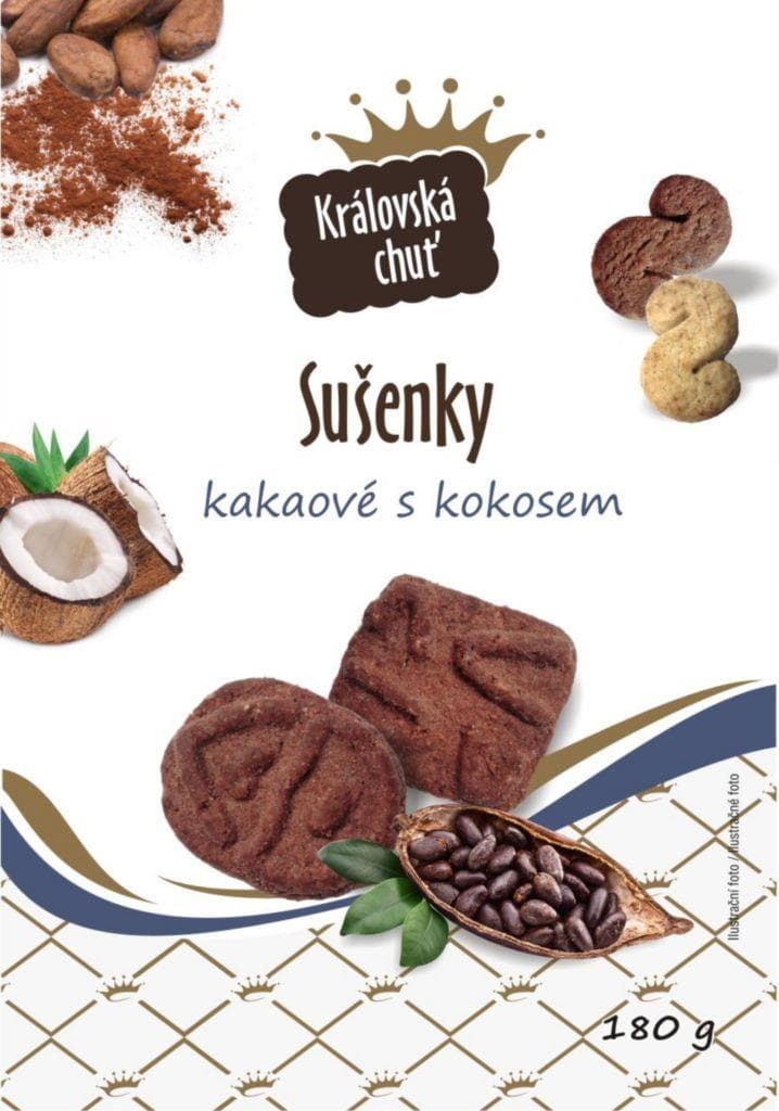 Královská chuť Kakaové sušenky s kokosem 180 g