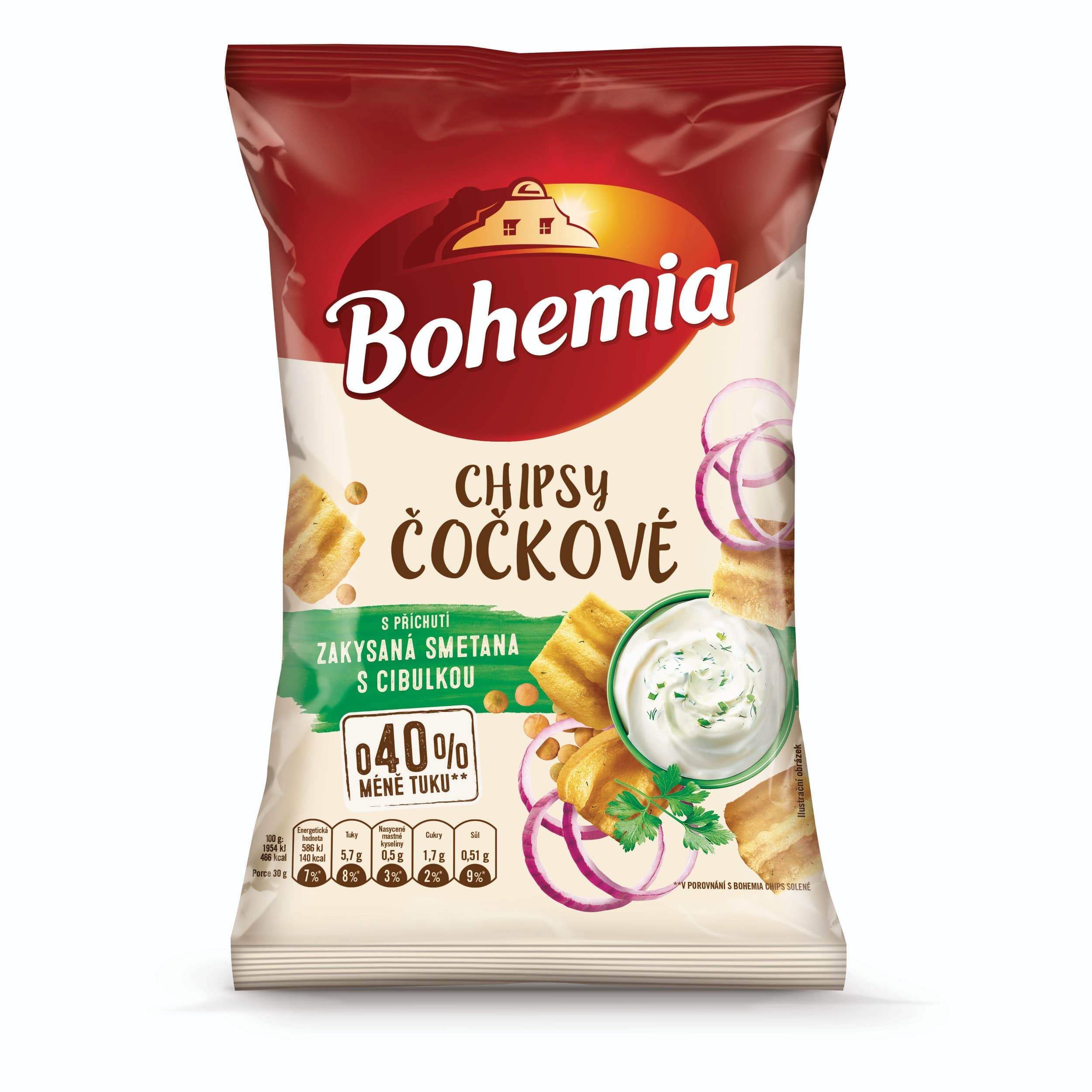 Bohemia Chipsy čočkové s příchuti zakysaná smetana s cibulkou 65g