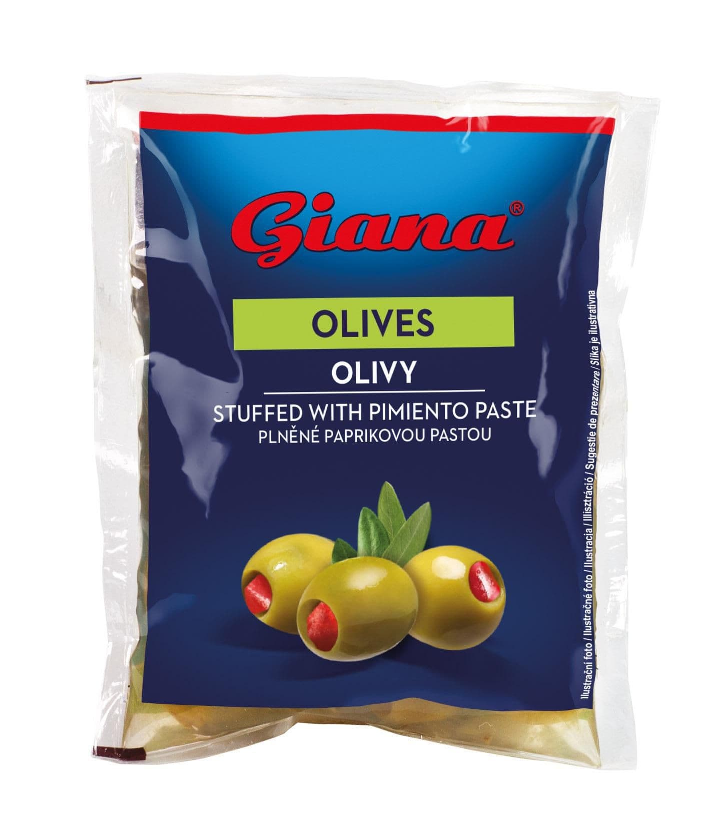 Giana Zelené olivy plněné paprikovou pastou 195g