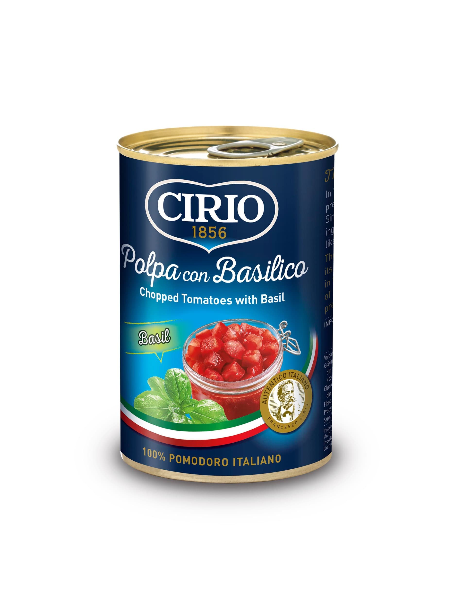 Cirio Rajčata loupaná krájená s bazalkou 400g