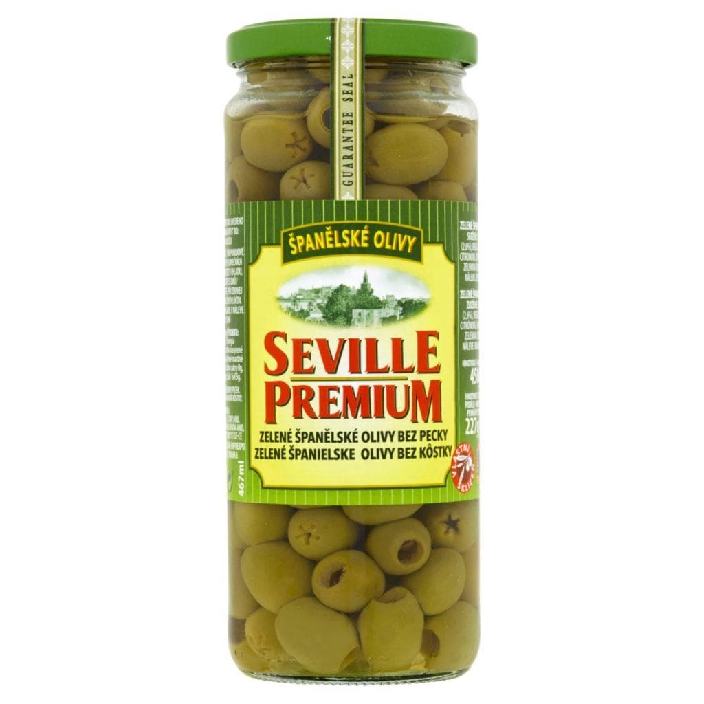 Seville Premium Zelené španělské olivy bez pecky 450 g